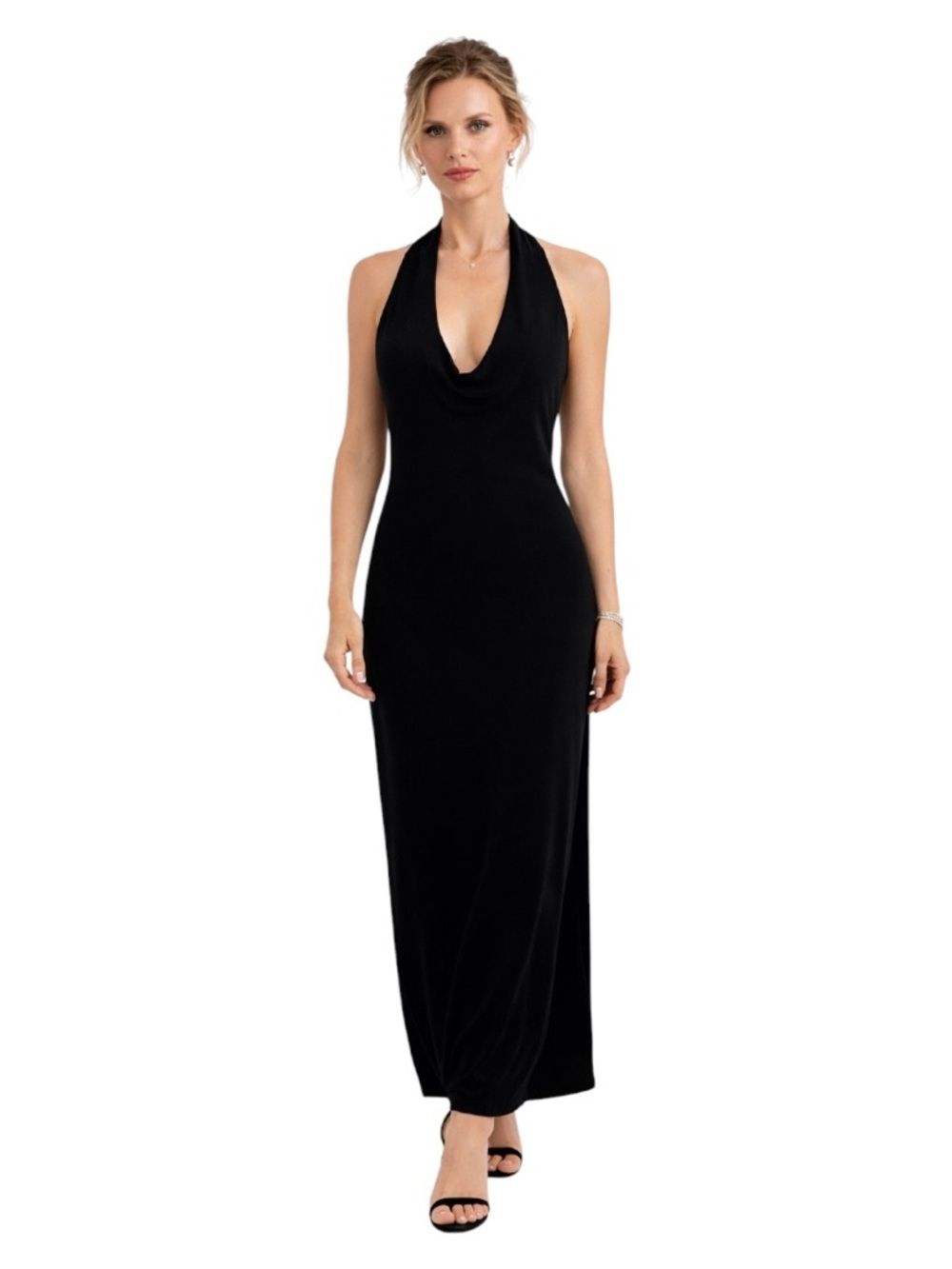 ZARA Black Halter Open Back Maxi Dress Size L NWT